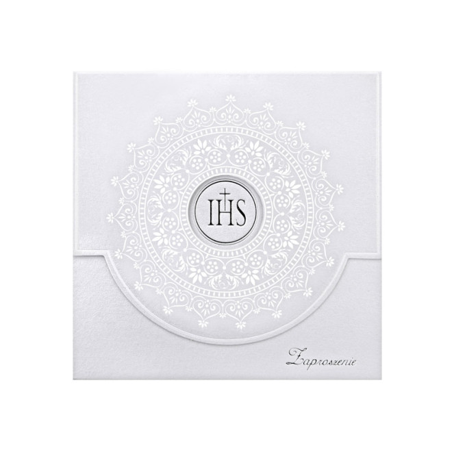 Zaproszenia komunijne z ornamentem białym, białe 10 szt