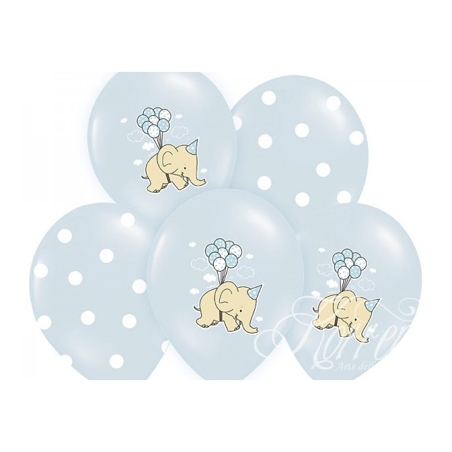 Balony Słonik, Pastel Light Blue Mix urodziny chrzest - błękitne 30 cm 6szt