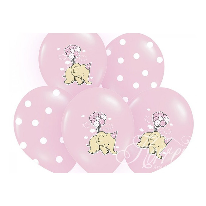 Balony Słonik, Pastel Light Blue urodziny chrzest Mix - różowe 30cm 6szt