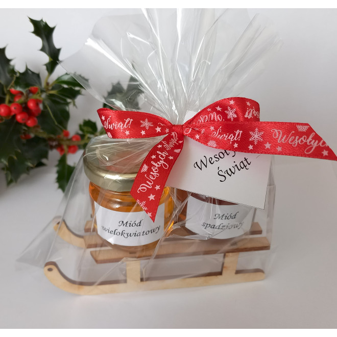Miodek 2 w słoiczku na saneczkach Boże Narodzenie - podziękowania - czerwony